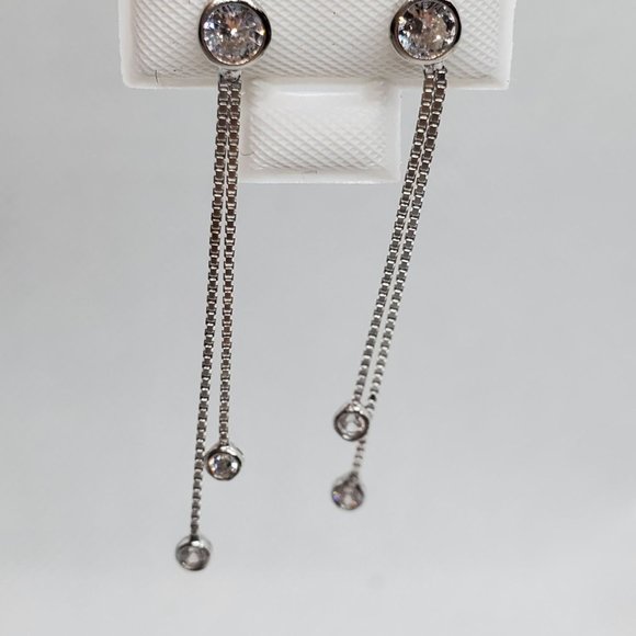 Silver 925 Dangling Box Chain with CZ Earrings - Picture 7 of 10